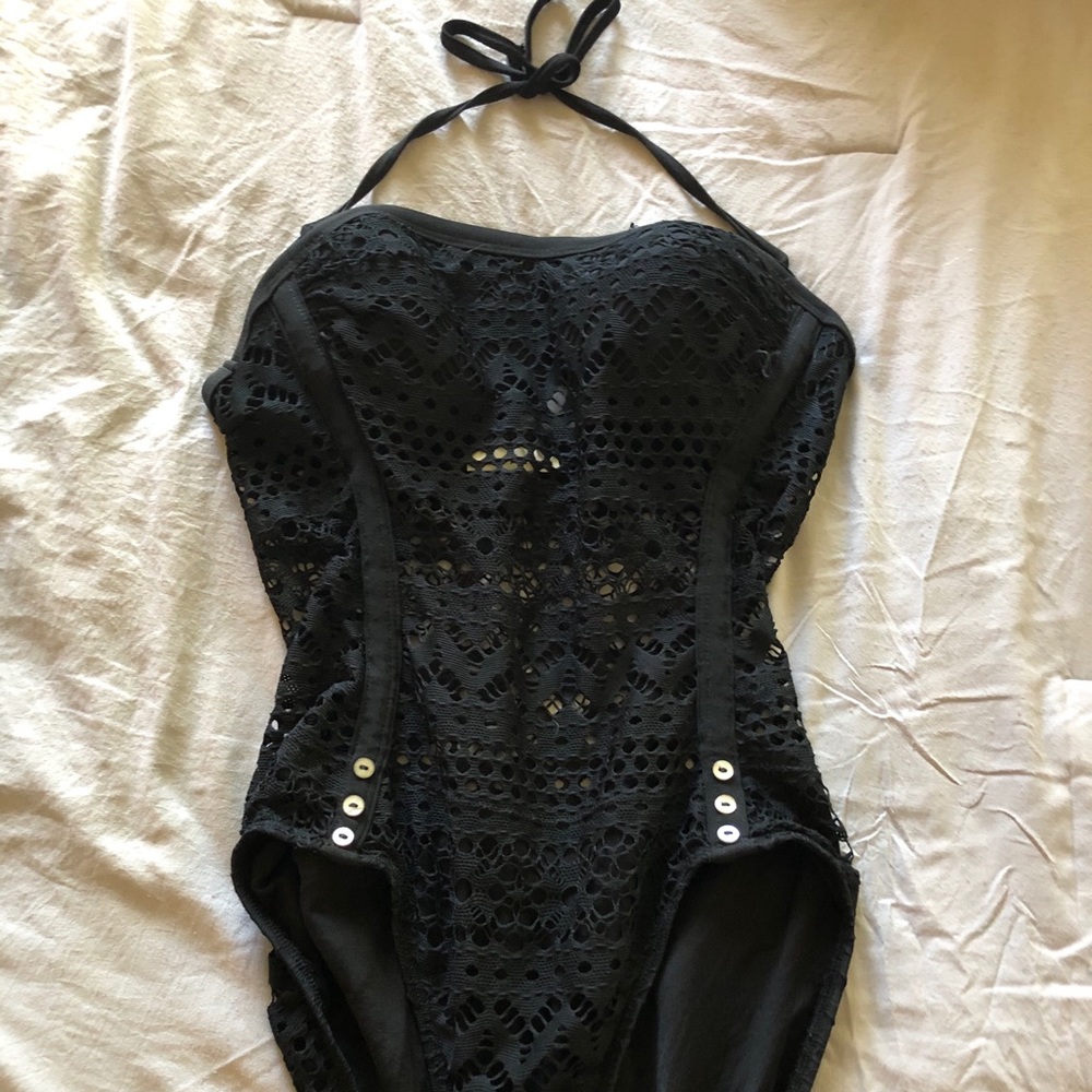 robin piccone lacey black one piece